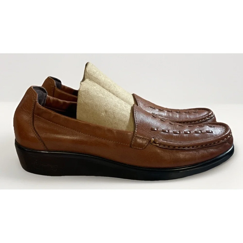 SAS Tripad Brown Woven Leather Slip On Loafers Wedge Heel Women's Size 8.5